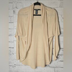 Lauren Ralph Lauren Silk Blend Open Front Cardigan Sweater Beige S/M